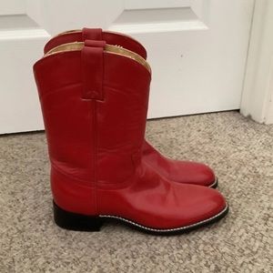 JUSTIN Boots Red Leather Classic Roper Cowboy Western Pull On Boots Rodeo 6.5